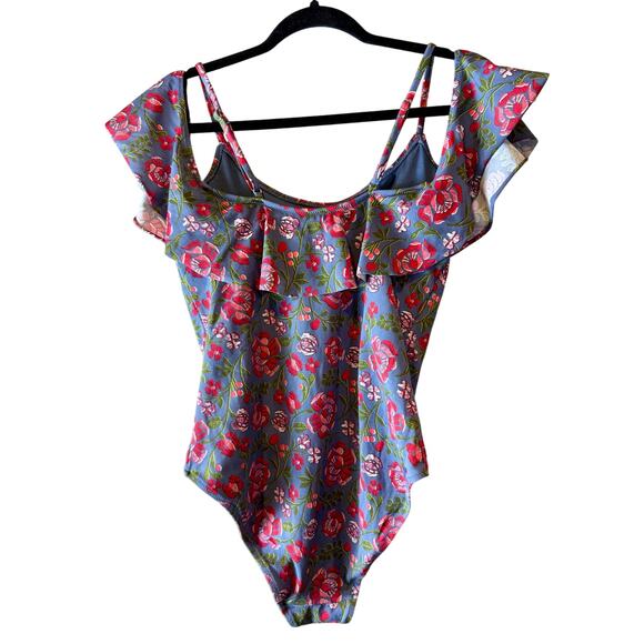 Adore Me Audrie One Piece Swimsuit Floral Print Roses Ruffles Size L - Picture 2 of 9
